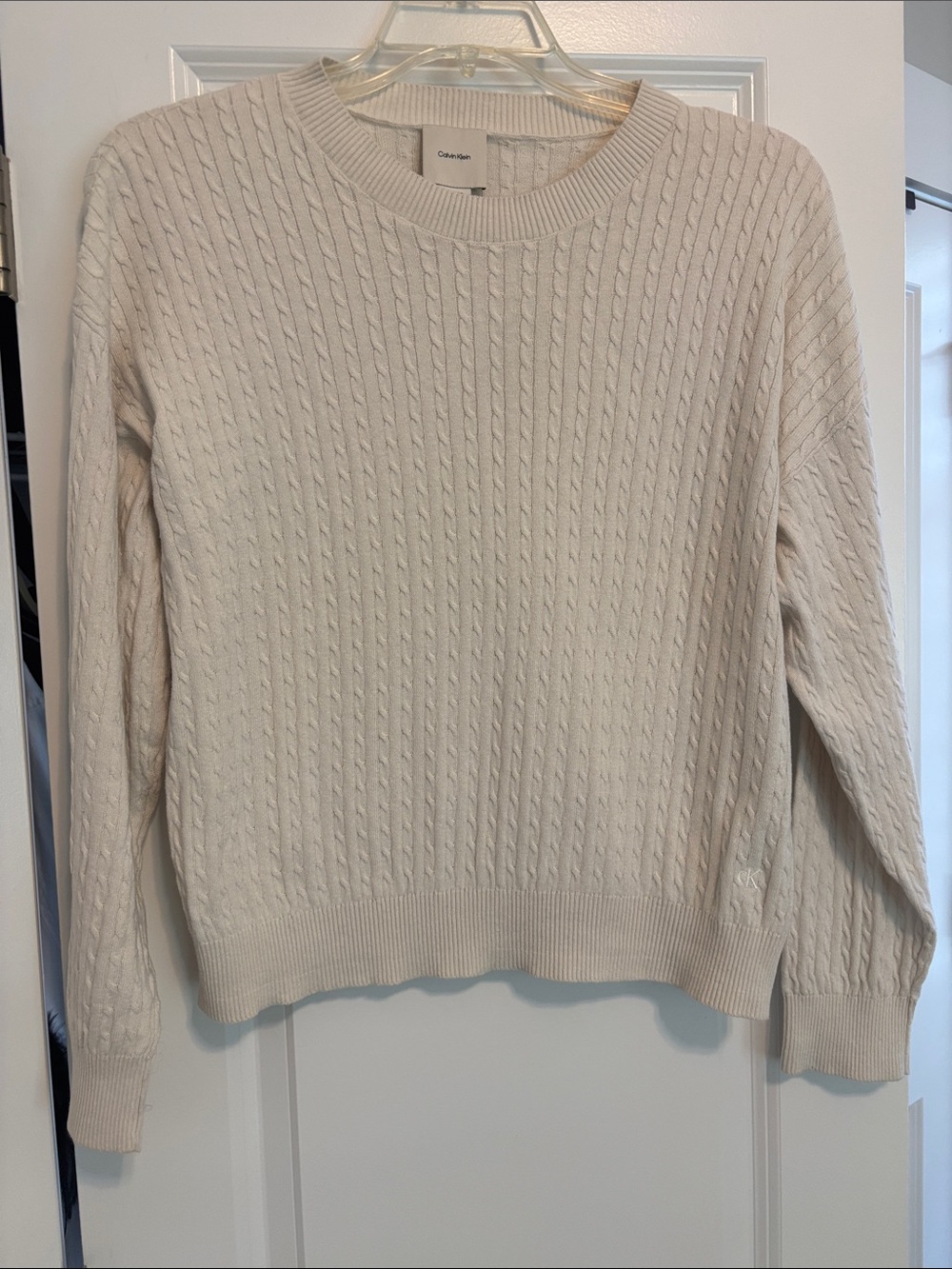 Calvin Klein XL Cable-Knit Crewneck Sweater - Cream